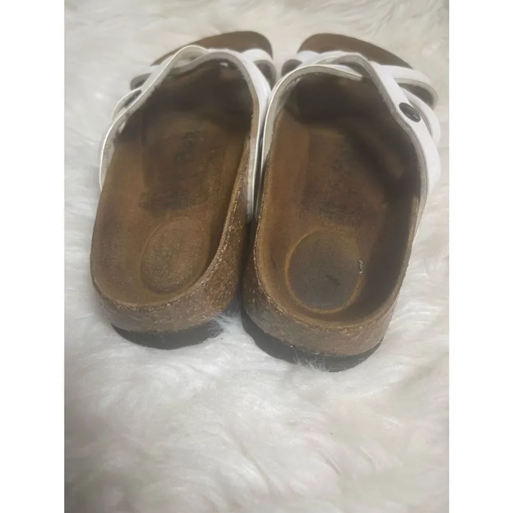 Bertula by Birkenstock White Patent Strappy Slide Sandals EUR SZ36